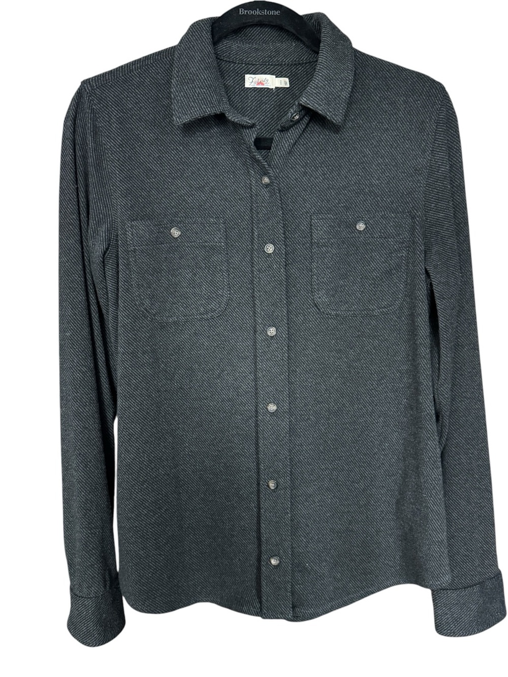 Faherty Charcoal Gray Knit Herringbone Button-Up Shirt Sz M